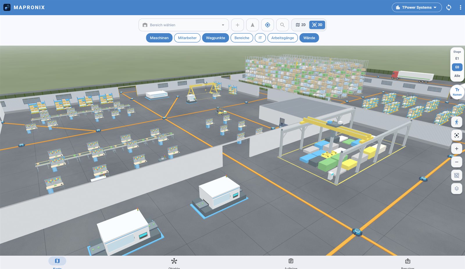 Mapronix 3D view of a factory hall