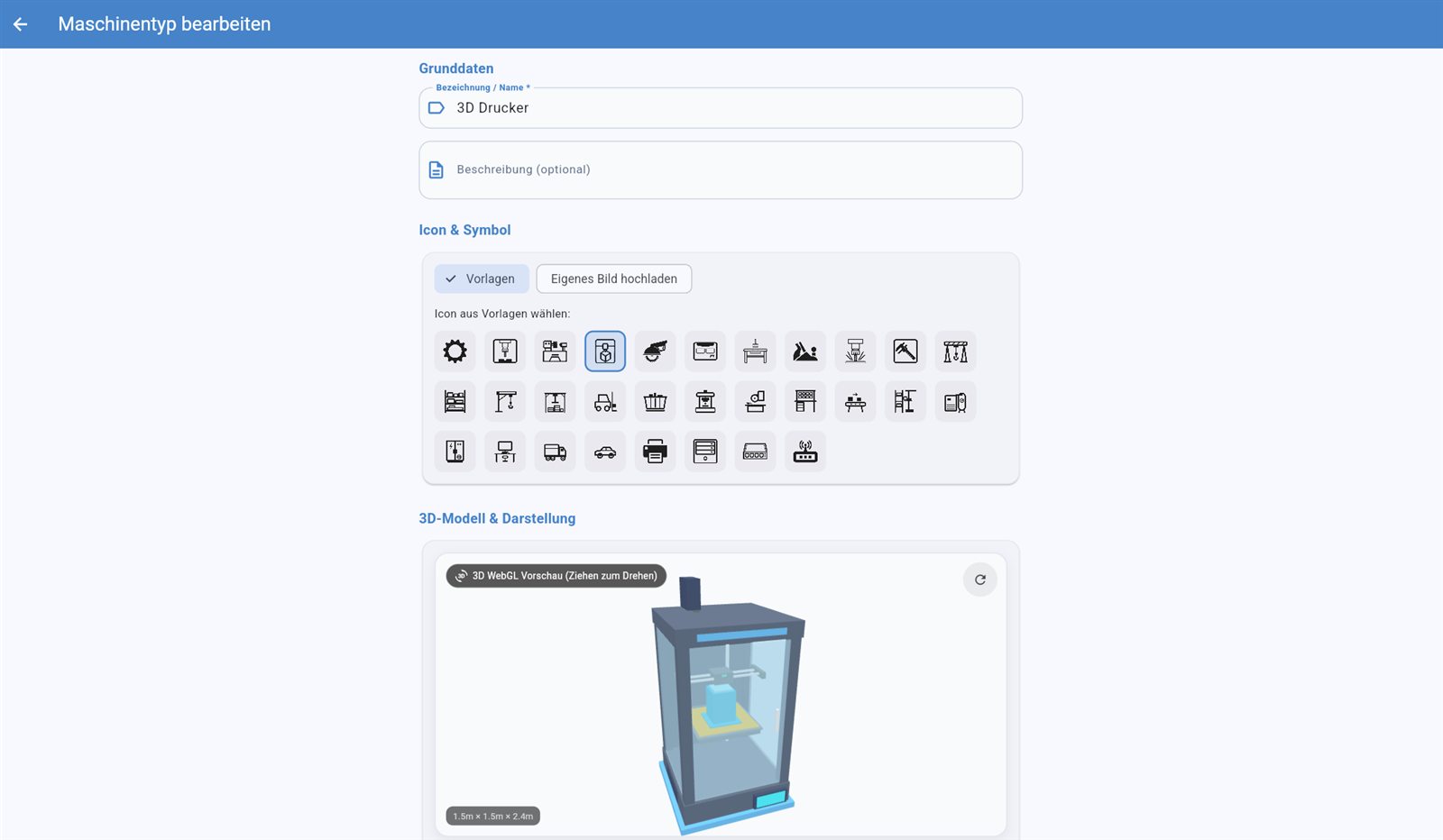 Mapronix machine type editor with 3D preview